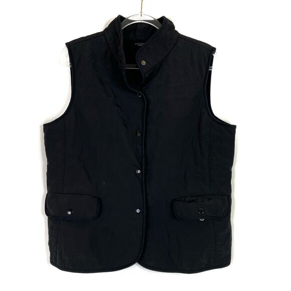 Talbots | Black Quilted Vest Snap Polyester Womens Large - Picture 1 of 8